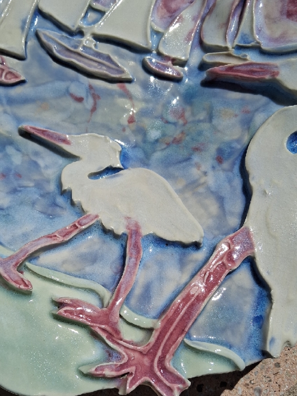 Unique 3D Handcrafted Coastal Ceramic Center Bowl Art W/Pastel Sea Life Theme. - Picture 9 of 15